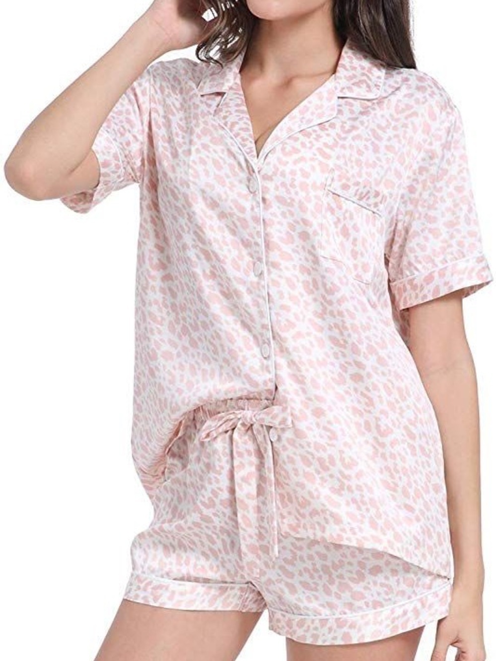 Serenedelicacy Satin Pink & Cream Leopard Pajama Set Cozy Dreamy Whimsical